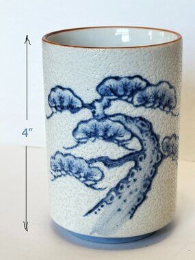 Japanese Handle-less Ceramic Tea cup 4" porcelain featuring a classic Blue Tree